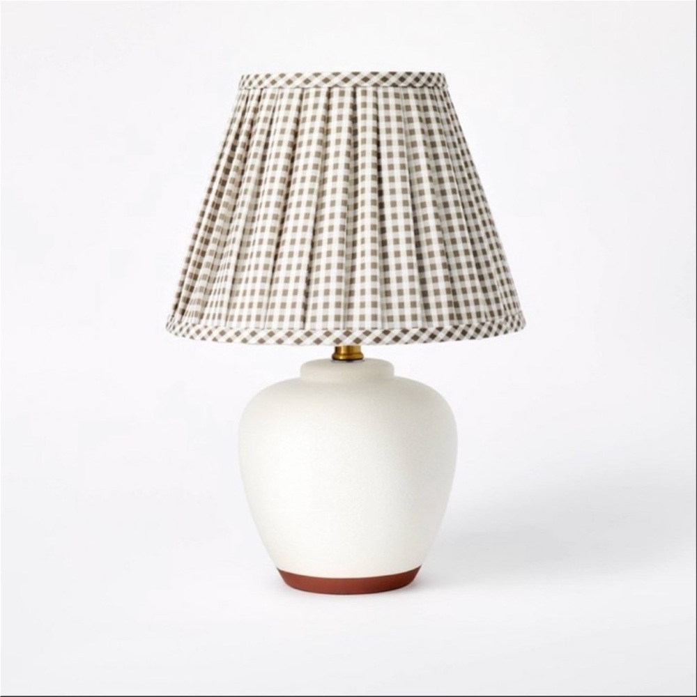 Threshold Studio McGee Ceramic Table Lamp with Gingham Print Pleated Lampshade